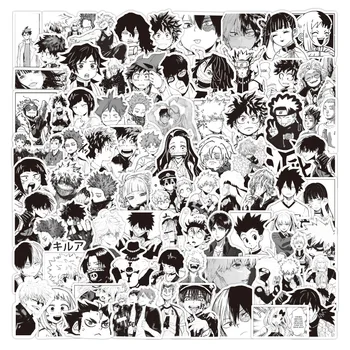 100 kozarcev Črno Belo Mešano Anime Nalepke Napad na Titan Demon Slayer Moj Junak Univerzami, Nalepke, Laptop Prtljage Skateboard Decal