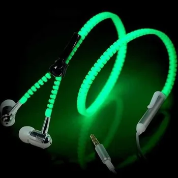 3,5 mm V uho Žični Mikrofon Nadzor Glasnosti Slušalke Zelene Svetleče Slušalka Zadrgo Slušalke Za Pametni telefon Moda Kul