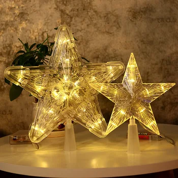 LED Božično drevo top svetloba, Sijoča zvezda svetlobe niz polje Baterije Pet opozoril star Božični dekor luč Solarlight niz
