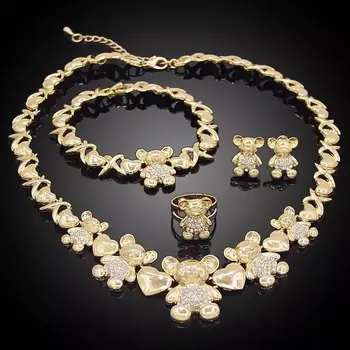 NOVI Dubaj ženske luksuzni zlato barvo Nakit set Nigerija Afriške ogrlico, zapestnico, uhane, prstan iz svate darila orname