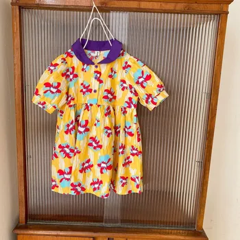 Otrok, Dojenček, Kratko Sapo Rokav Velik Cvetlični Obleke Malčka Dekleta Retro Umetnik Bombaž Moda Pricess Obleka za Poletje 2021