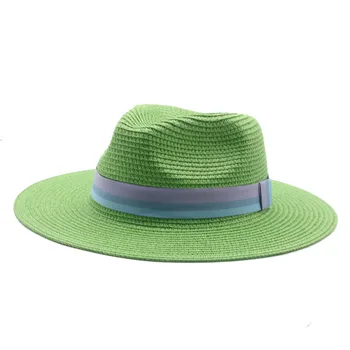 Poletni klobuki trdna modra, zelena, črna kaki veliki robna 11 cm za zaščito pred soncem slamnati klobuki ženske moški band prostem plaži ženske slamnati klobuki