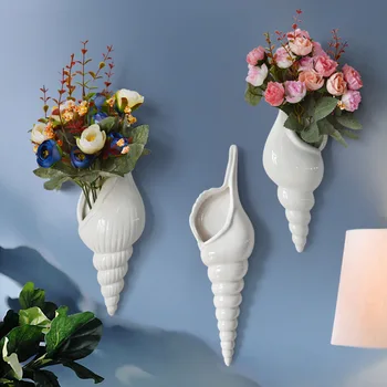 Preprosta Sodoben Bele Keramične Lupini Conch Vaza 3D Zidana Cvetlični lonček Kreativno dnevno Sobo v Ozadju Stene Doma Pohištvo Dekoracija
