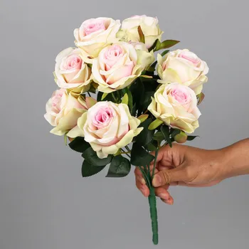 Rose Cvet Šopek Umetnih Belo Rdeče Cvetje, Poročni Dekoracijo 9 Glav Svile Cvetja Ponaredek Vrtnice Flores Doma Dekor Kup