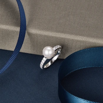 SILVERHOO 925 Sterling Silver Pearl Obroči Za Ženske Preprosto Elegantno Prst Prstan Ženski Poročni Angažiranost, Fine Nakit, Vroče Prodaje
