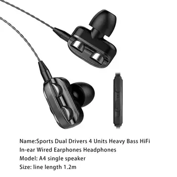 Šport Dvojno Vozniki 4 Enote Heavy Bass HiFi V uho Žične Slušalke Slušalke Za Samsung Xiaomi Huawei Audio Jack Deli