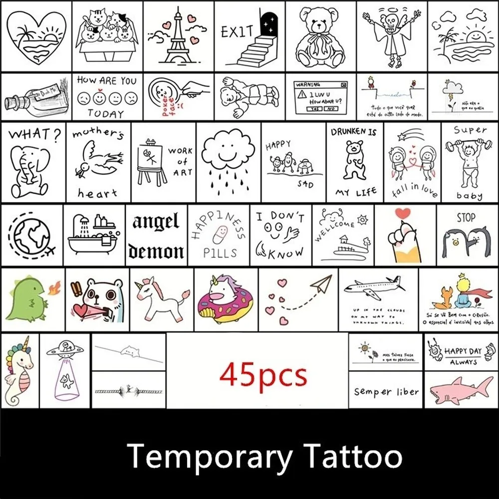 45 Kos Nepremočljiva Začasni Tattoo Nalepke nastavite Medved risanka srčkan trojanski ribe vreme Flash Tatto Ponaredek Tattoo, za Moške, Ženske