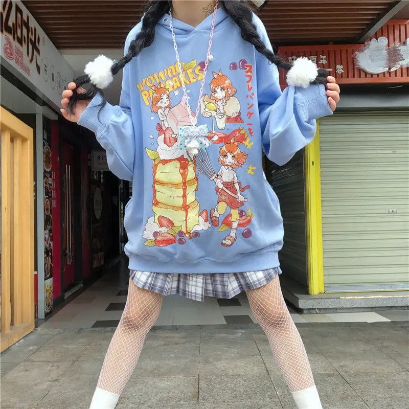 Deeptown Kawaii Vzorec Tiskanja Hoodie Ženske Anime Harajuku Majica Korejskem Slogu Dolgimi Rokavi Pulover Mehko Dekle Alt Oblačila Nova