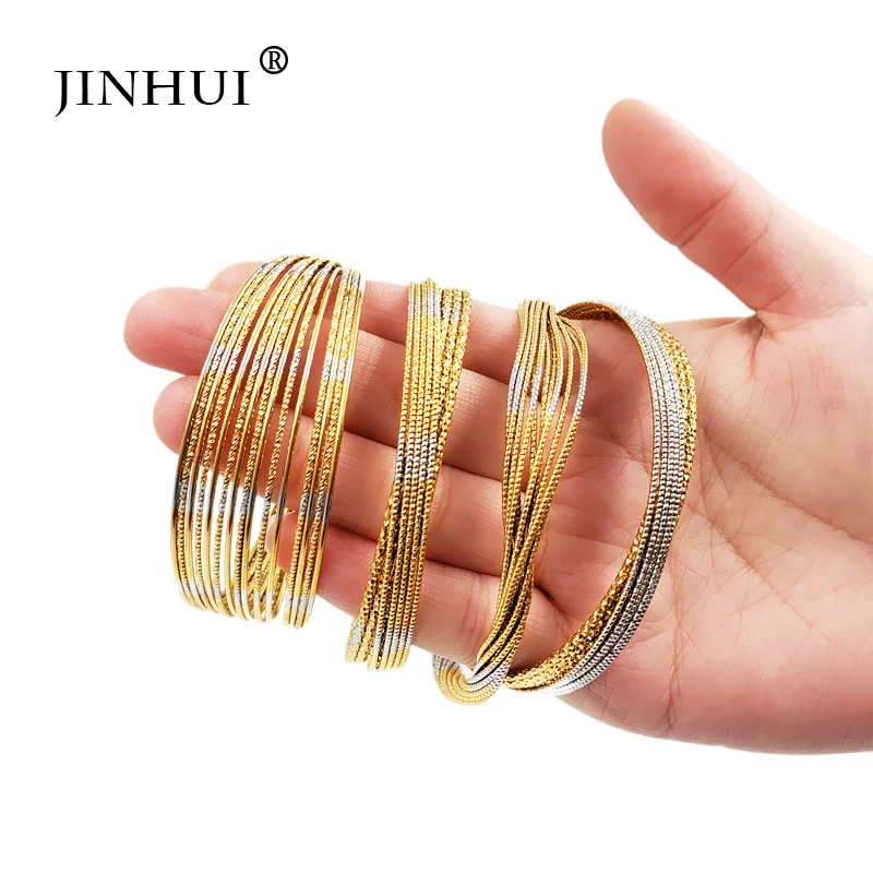 Jin Hui Luksuznih Modnih Zlata, Srebrna barva Zapestnice za Ženske Dubaj Poročni Nakit bangles Afriški nakit darila raztegljivo