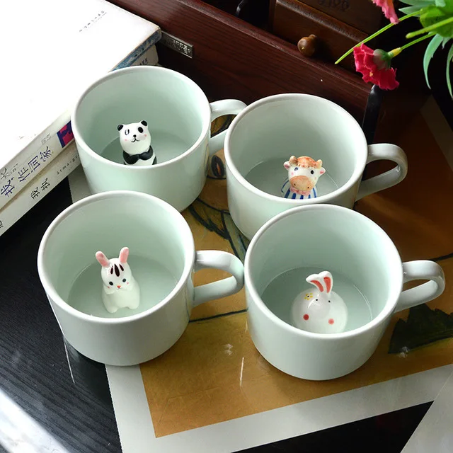 Keramični Vrč Kave 3D Mleka, Skodelico Z Cartoon Živali Panda Zajec Čajne Skodelice za enkratno uporabo Celadon Skodelico Kave Sodobne Latte Vrč Caneca