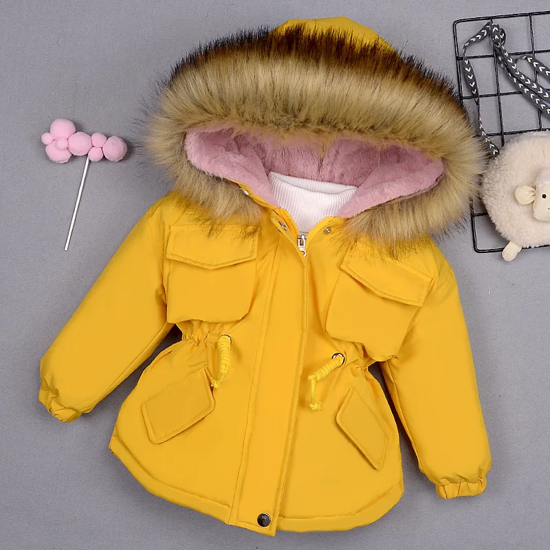 Novo 2021 denim jakna s kapuco žamet toplo otroške zimske obleke dekleta bombaž oblačila baby debel bombaž oblačila 2-7 let