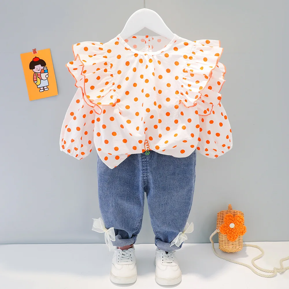 Otroška Oblačila Dekle Določa Korejski Novorojenčka Dolg Rokav Pika Bluzo+Kavbojke Dva Kosa Malčke Baby Obleko Lepo Priložnostne Dojenčka Dekle Obleko