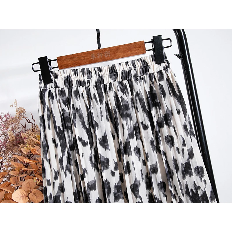 PEONFLY 2020 korejski Leopard Tiskanja Dolgo Maxi Naguban Krila za Ženske Modni Priložnostne Trdna Elastična Visoko Pasu Šifon Krilo Ženske