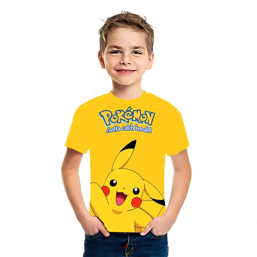 Pikachu Anime T-Shirt Dečke In Deklice 2021 Poletje 3D Tiskanje Novih Otrok Kratek Rokav Bombaž Trendy Japonski Vrh