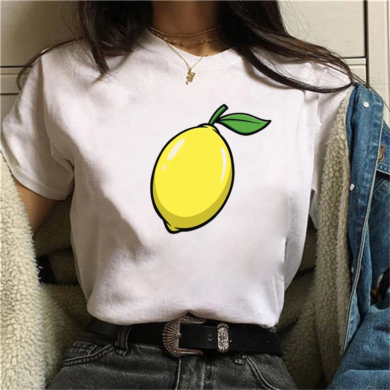 Poletje nova Smešno Risanka Lep Limone T-shirt natisnjeni elegantna Harajuku Vratu Priložnostne retro vrhu ženska moda in ženske T-shirt