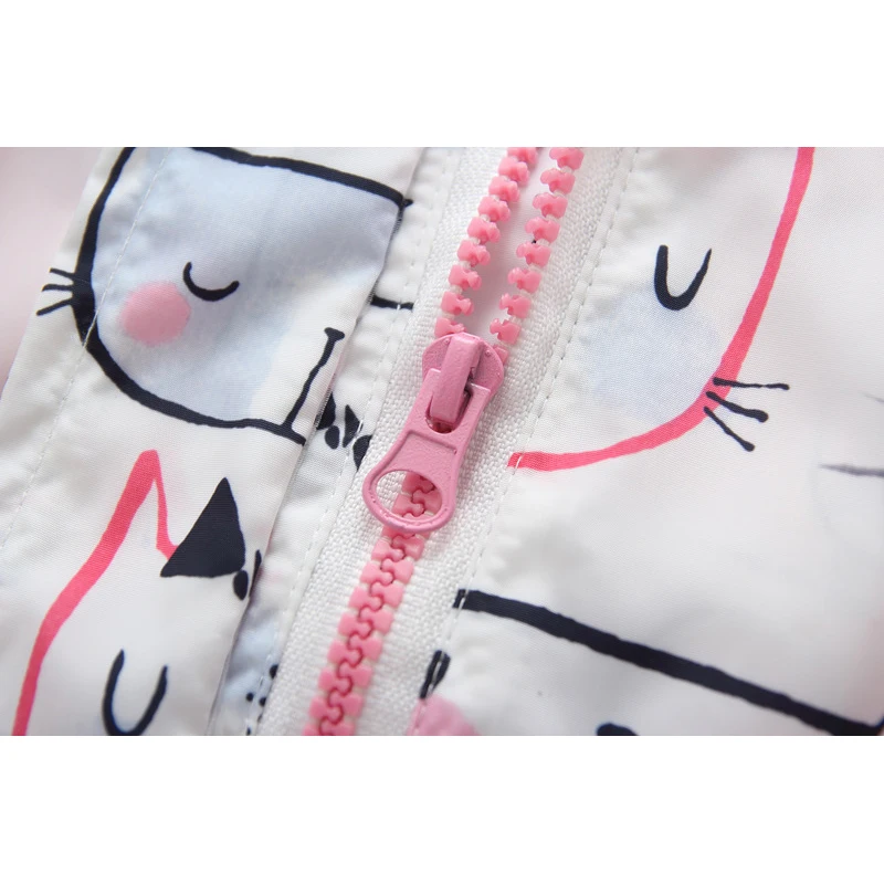 Luštna mačka tiskanja spomladansko jakno za dekleta, lahka teža hooded dojenčka oblačila dihanje T&S jakno za dekleta tanke malčka plašč