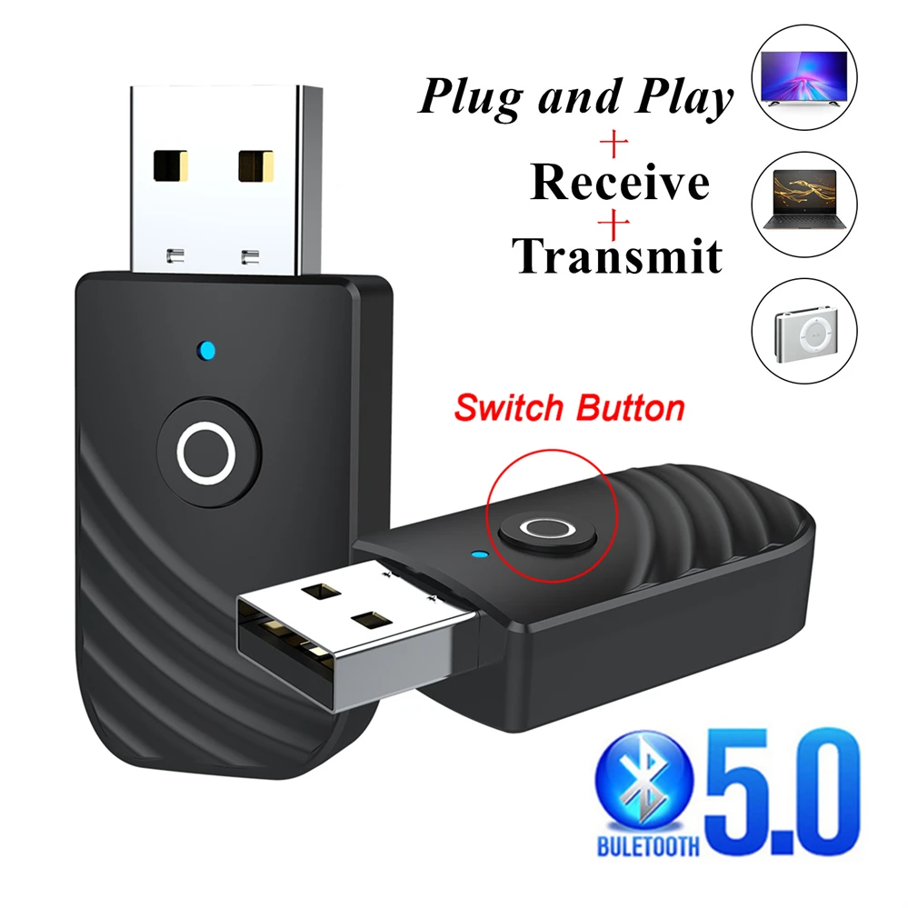 PzzPss USB Bluetooth 5.0 Adapter 3 V 1 Audio Sprejemnik Oddajnik 3.5 mm AUX Stereo Adapter Za TV PC Računalnik, Avto, dodatna Oprema