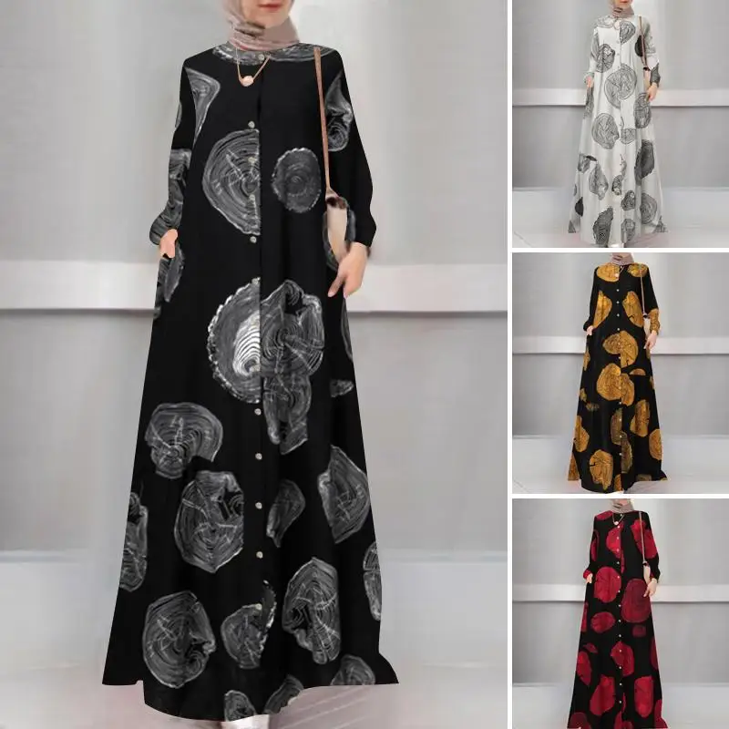 ZANZEA Ženske Letnik Natisnjeni Dubaj Turčija Abaya Hidžab Obleko Priložnostne Jilbab Islamska Oblačila Caftan Marocain Dolgimi Rokavi Obleka
