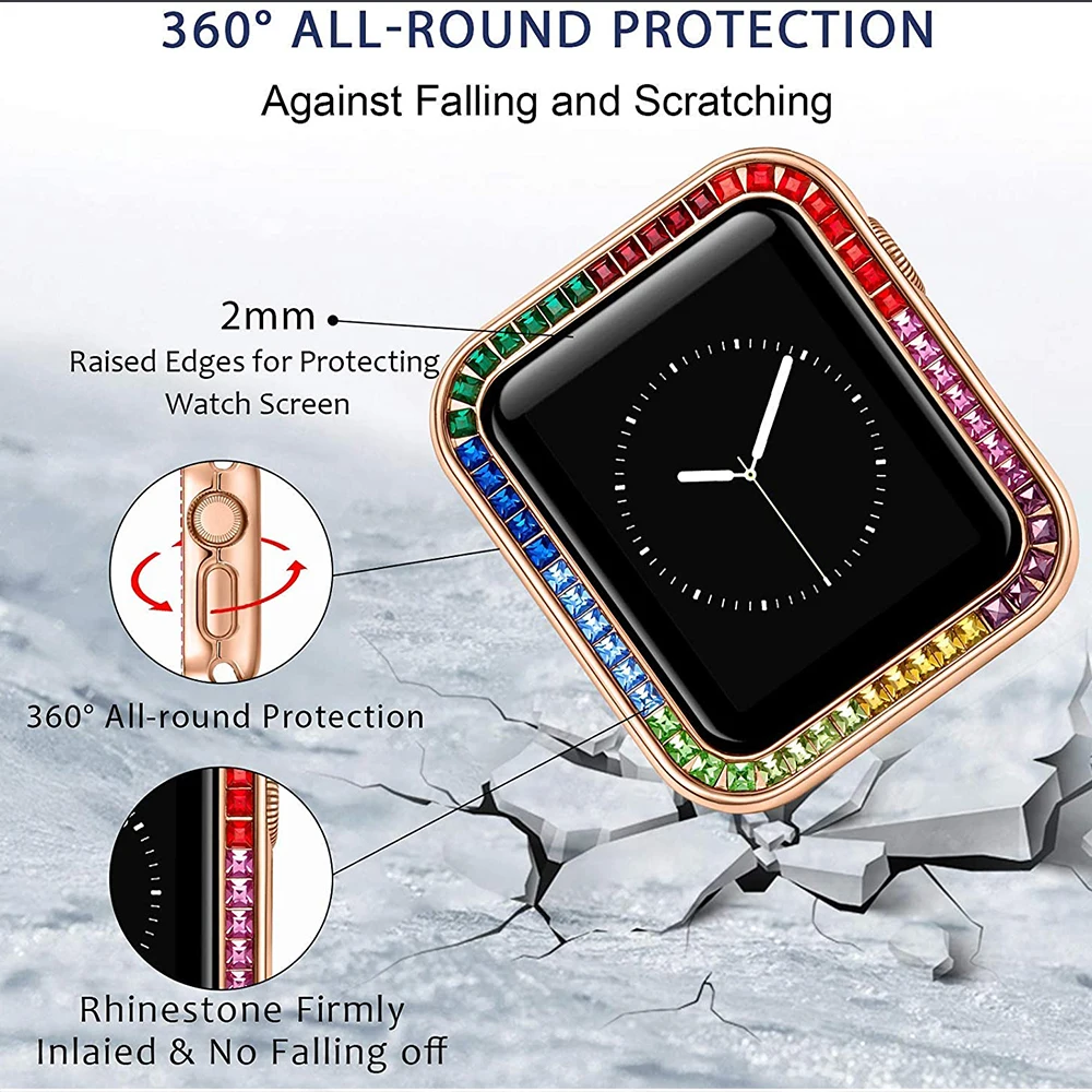 Luksuzni Zircons Diamond Cover za Apple Watch 6 5 4 40 mm 44 Ženska Nakit Zaščitna torbica za iWatch Serije 6 SE 3 42mm 38 mm