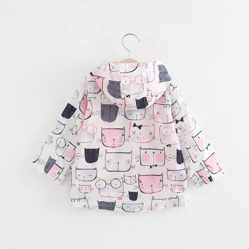 Luštna mačka tiskanja spomladansko jakno za dekleta, lahka teža hooded dojenčka oblačila dihanje T&S jakno za dekleta tanke malčka plašč