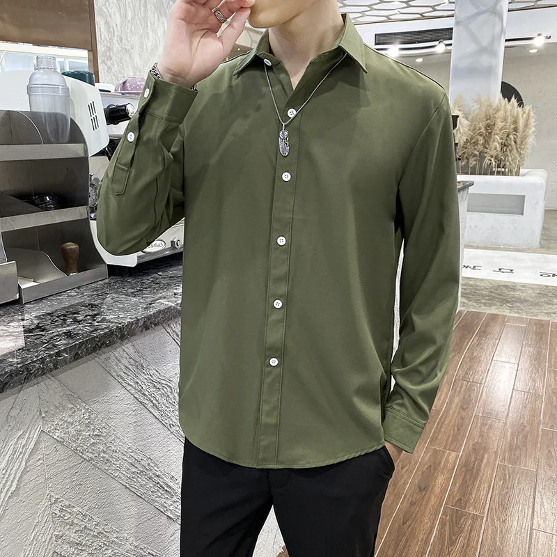 Nova Moda Cool White Armygreen Priložnostne Slim Srajce za Moške Dolgimi rokavi blagovne Znamke Oblačila Majica S-3XL Camisas Par Hombre