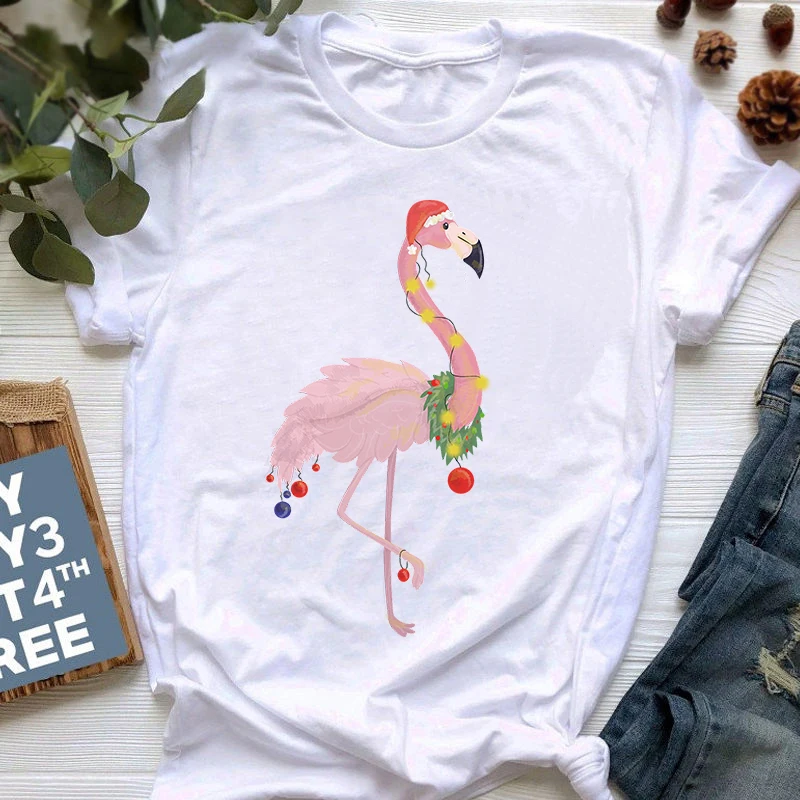 Novo Flamingo majica s kratkimi rokavi ženske Modni Harajuku Kratek Sleeve Majica s kratkimi rokavi ženske Poletje Priložnostne Harajuku Majica plus velikost Beli Vrhovi