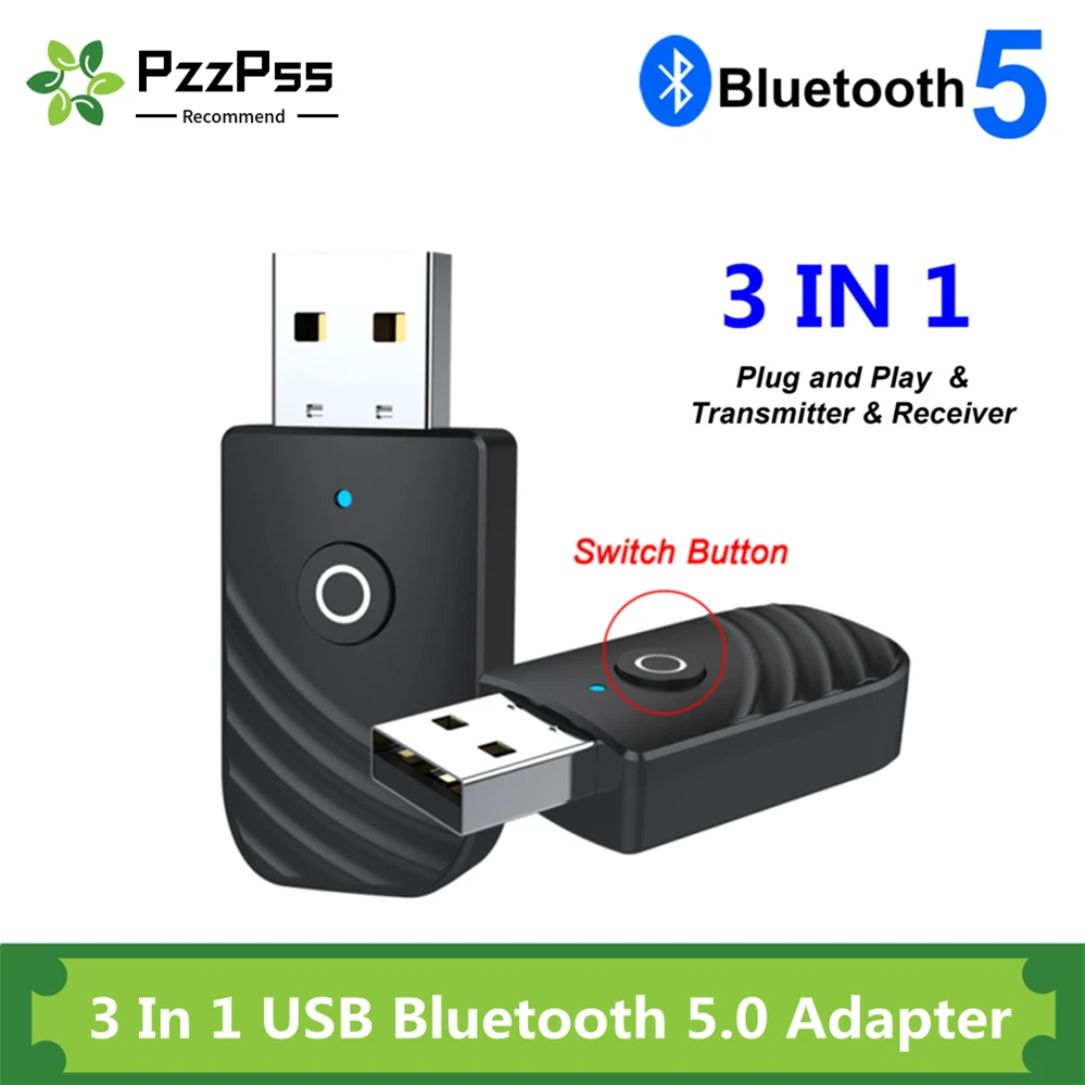 PzzPss USB Bluetooth 5.0 Adapter 3 V 1 Audio Sprejemnik Oddajnik 3.5 mm AUX Stereo Adapter Za TV PC Računalnik, Avto, dodatna Oprema